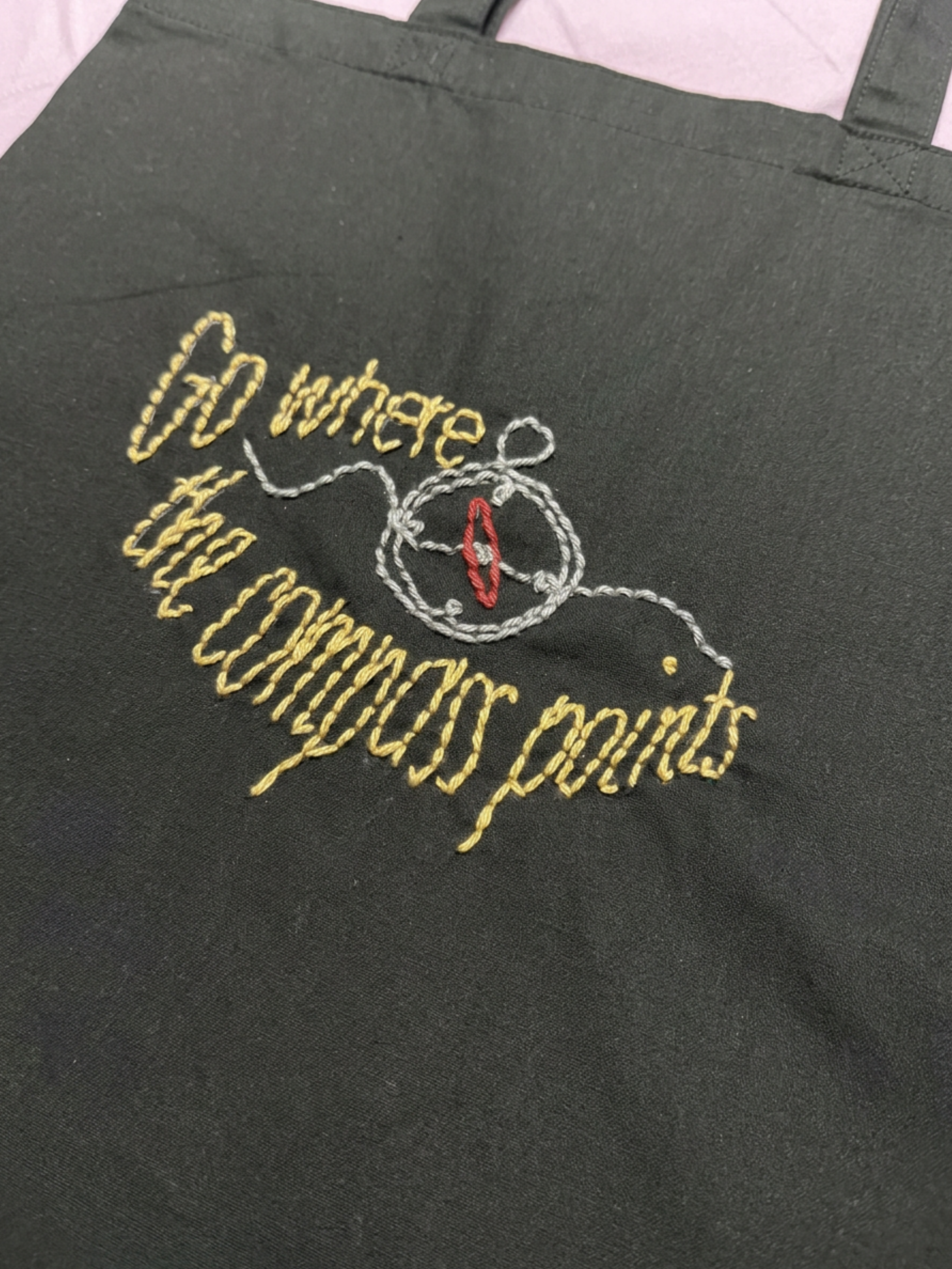 Handgestickte Kompass Tote Bag