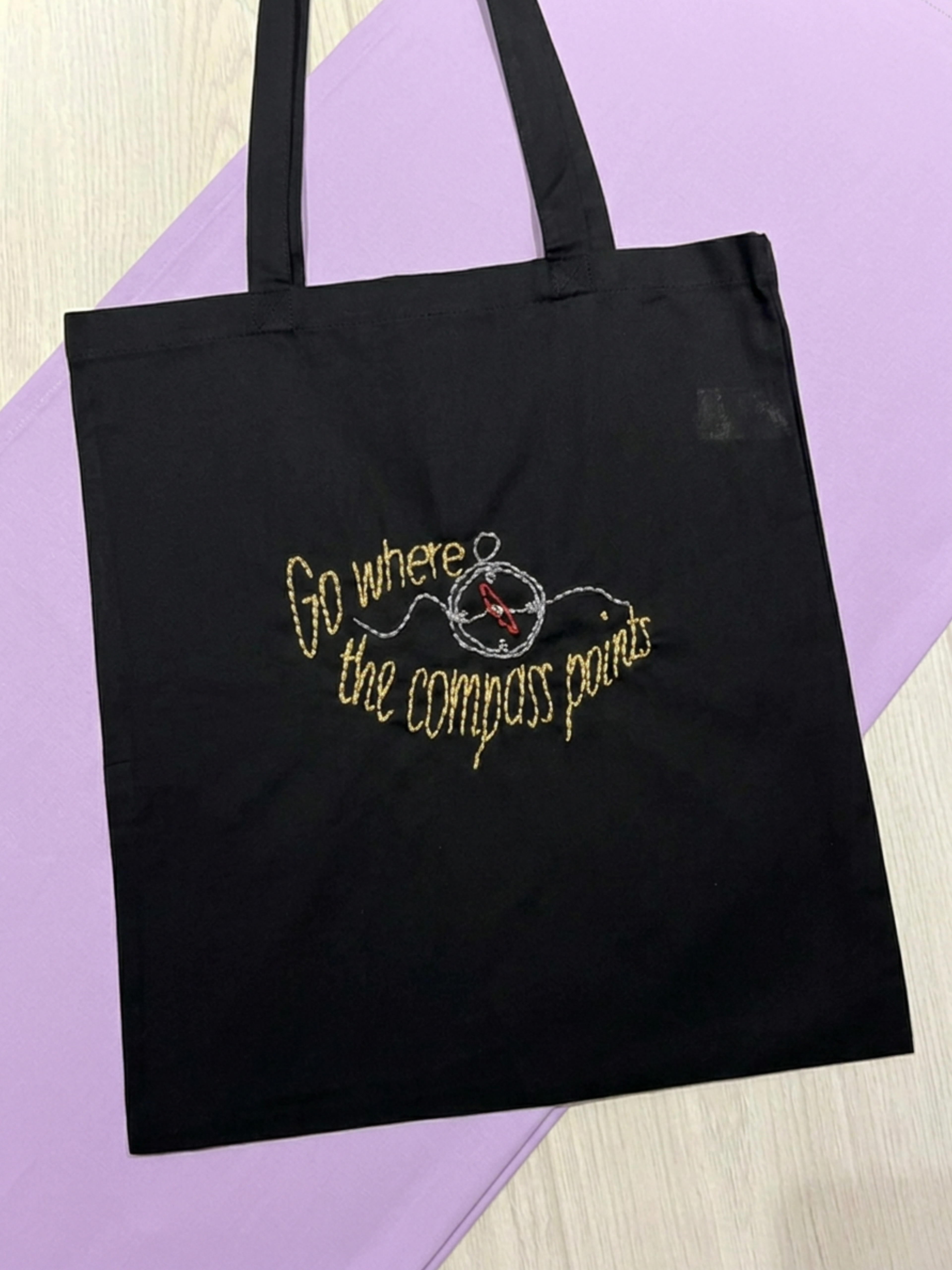 Handgestickte Kompass Tote Bag
